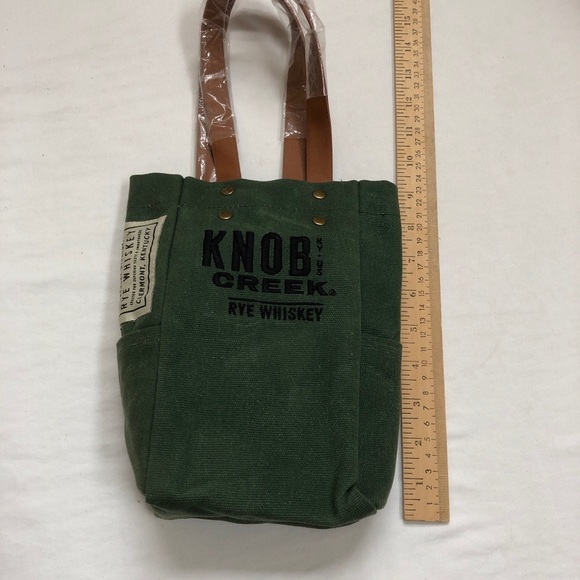 Knob Creek Rye Whiskey Canvas Bag Sack Green Handles Rivets Kentucky Liquor - Picture 9 of 10
